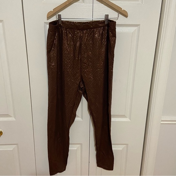 Skims NWT Shimmer Metallic Foil Logo Brown Leggings Size 4X - Picture 2 of 8